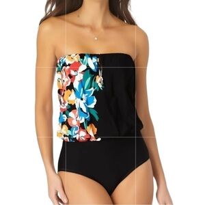 ANNE COLE Women's Black Keyhole Bandeau One Piece Swimsuit